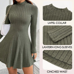 Mia Muse Women's Dresses Fall Winter Simple Solid Color Long Sleeve Mock Neck