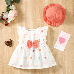 2PCS Dress Clothes Set Newborn Baby Girl Love Print Sleeveless Dress With Hat