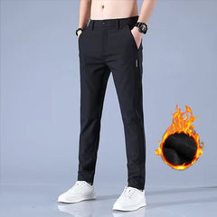 Winter velvet Casual Pants Men Thick Business Stretch Slim Elastic Waist Jogger