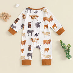 Lioraitiin Baby Boys Jumpsuit, Long Sleeve Cow Horse Print Zipped