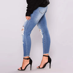 Women'S Stretchy Ripped Hole Trousers Slim Jeans Butt Lifting Distressed Denim