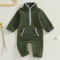 Lioraitiin 0-12M Autumn Winter Baby Boys Fleece Romper Long Sleeve Stand