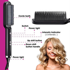 3-in-1 Straightening Comb Heated Hair Brush,Hair Straightener Brush Negative