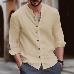 Hot new men's cotton linen shirt loose comfortable casual linen young men