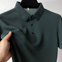 Summer New Men's Lop-up Hollow Short-sleeved Polo Tee Shirt Ice Silk Breathable