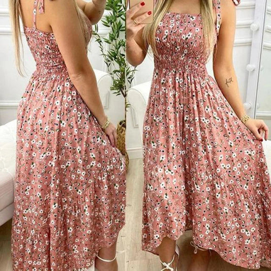 Summer Sexy Spaghetti Strap Floral Print Maxi Dress For Women Casual Elegant