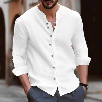 Hot new men's cotton linen shirt loose comfortable casual linen young men