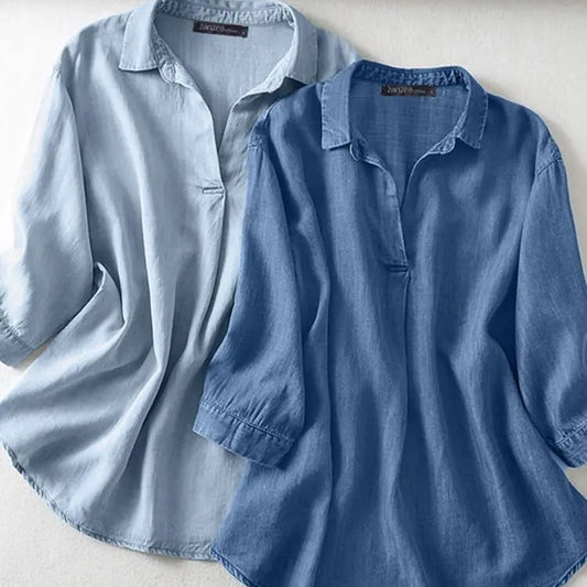 ZANZEA Casual Women Blusas Mujer Solid Summer Elegant Stylish Denim Shirt