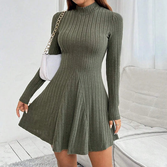 Mia Muse Women's Dresses Fall Winter Simple Solid Color Long Sleeve Mock Neck