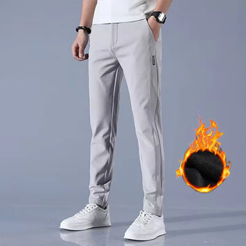 Winter velvet Casual Pants Men Thick Business Stretch Slim Elastic Waist Jogger
