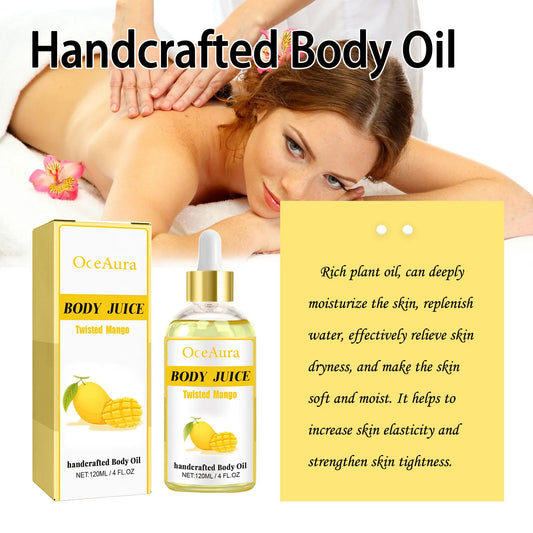 OceAura 4oz Mango Body Care Oil Moisturizes, Hydrates, Relieves Fatigue