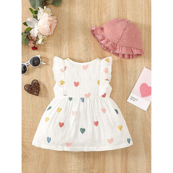 2PCS Dress Clothes Set Newborn Baby Girl Love Print Sleeveless Dress With Hat