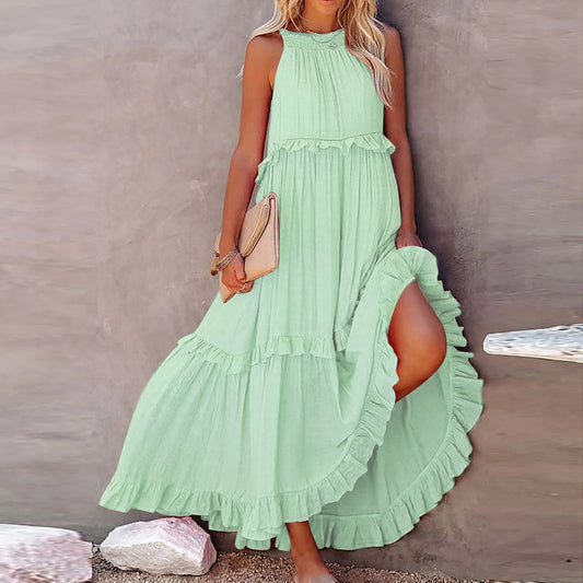 Women Casual Ruffles Long Dress Summer Elegant Sleeveless Sundress