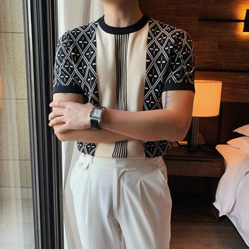 New Arrivals Summer Men's Short Sleeve T Shirts 3D Stripe Print Fashion Korean