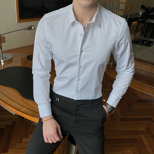 7 Colors Men's Business Casual Shirts Long Sleeve Slim Fit Fashion Dress Shirts