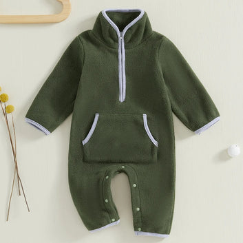 Lioraitiin 0-12M Autumn Winter Baby Boys Fleece Romper Long Sleeve Stand