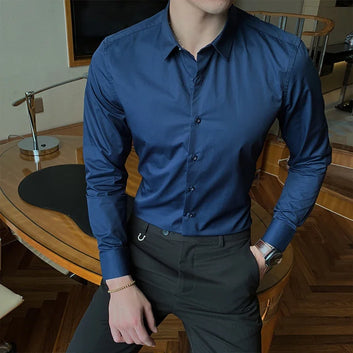 7 Colors Men's Business Casual Shirts Long Sleeve Slim Fit Fashion Dress Shirts