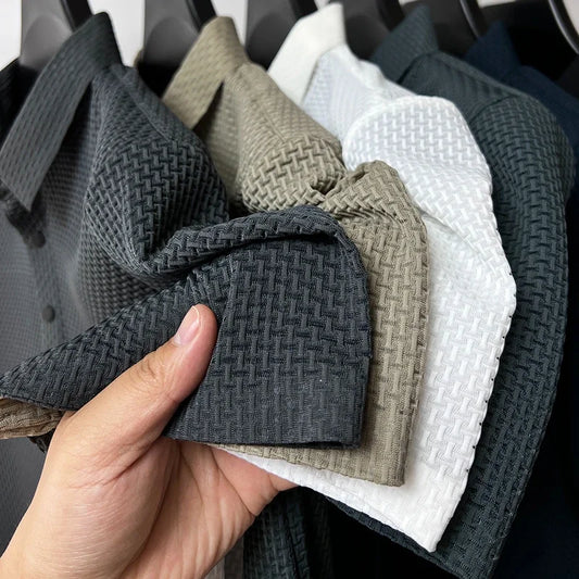 Summer New Men's Lop-up Hollow Short-sleeved Polo Tee Shirt Ice Silk Breathable