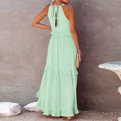 Women Casual Ruffles Long Dress Summer Elegant Sleeveless Sundress
