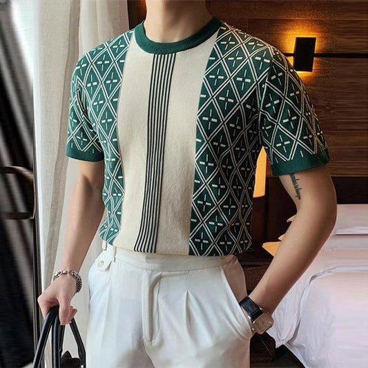 New Arrivals Summer Men's Short Sleeve T Shirts 3D Stripe Print Fashion Korean