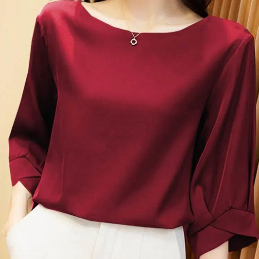 ZANZEA Elegant Women Solid Work Tops Women Loose Casual Silk Vintage