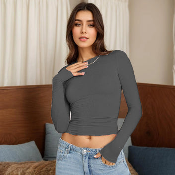 Long Sleeve T Shirt Women Autumn Winter Y2k Crop Top Casual Slim Fit